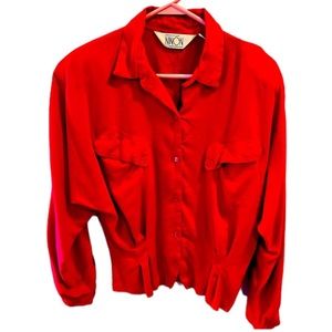 Vintage Brilliant Red Dolman Long Sleeved Blouse by Ninon.  Size = Medium.